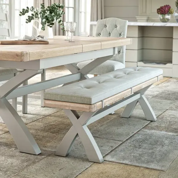 Cross Leg Dining Bench - Stone, Pine