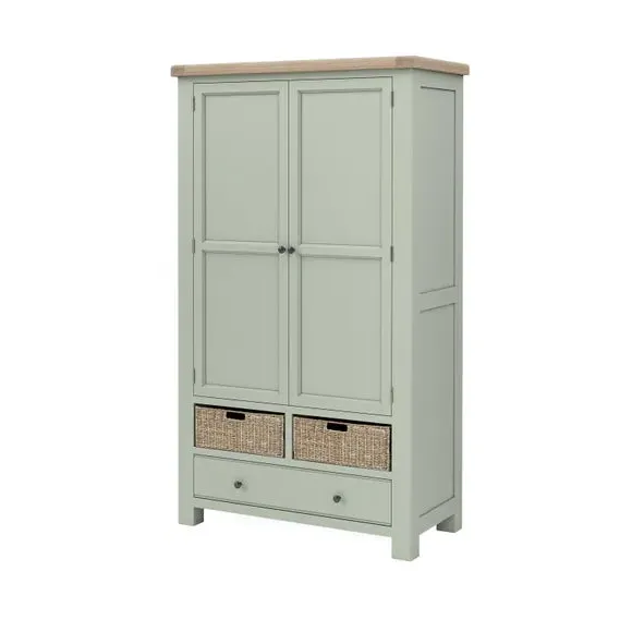 Larder Unit with Pull-Out Baskets - Green, Oak