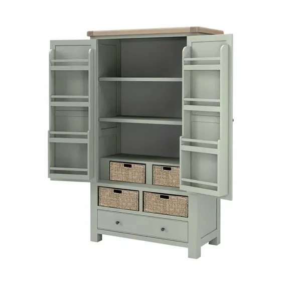 Larder Unit with Pull-Out Baskets - Green, Oak