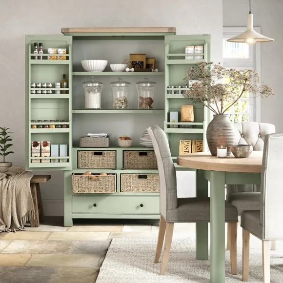 Larder Unit with Pull-Out Baskets - Green, Oak image
