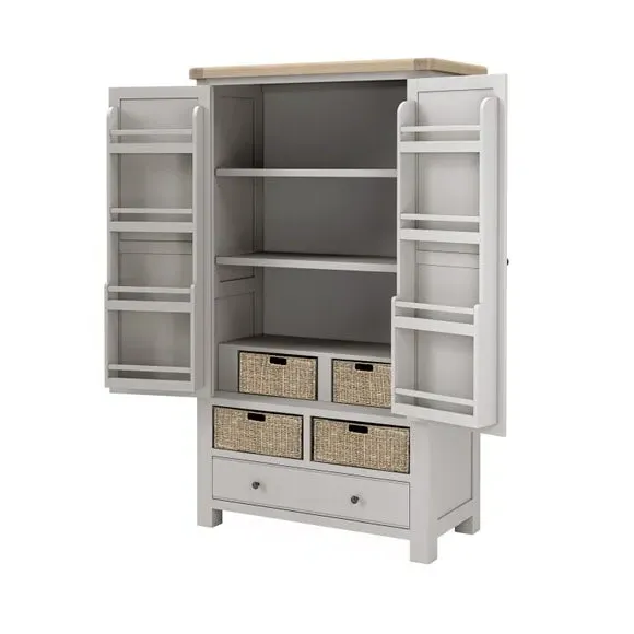 Larder Unit with Pull-Out Baskets - Stone, Oak
