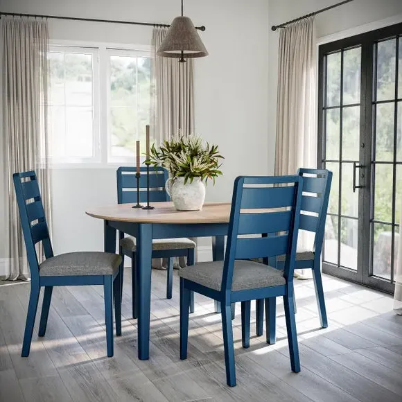 Round Extendable Dining Table - Navy, Oak Effect