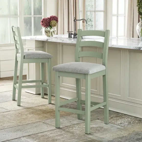 Set of 2 Counter Height Bar Stools - Green, Pine image
