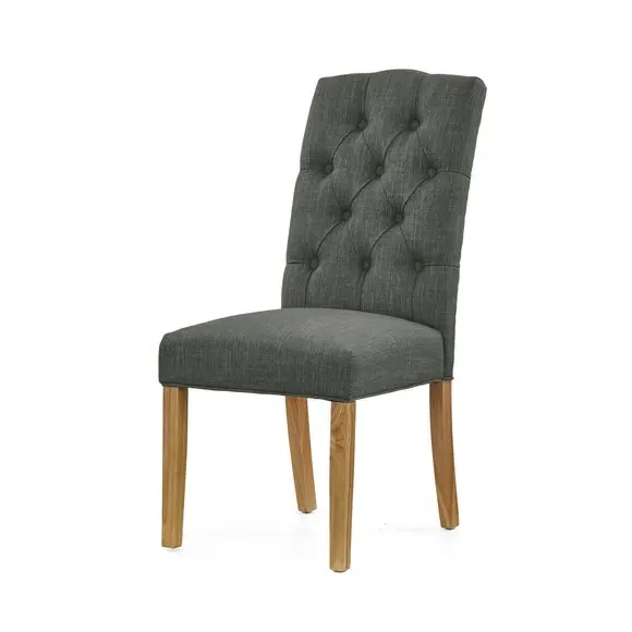 Set of 2 Dining Chairs with Buttons - Charcoal, Fabric