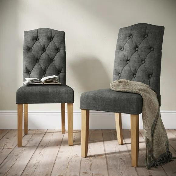 Set of 2 Dining Chairs with Buttons - Charcoal, Fabric image