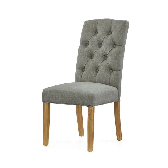 Set of 2 Dining Chairs with Buttons - Grey, Fabric