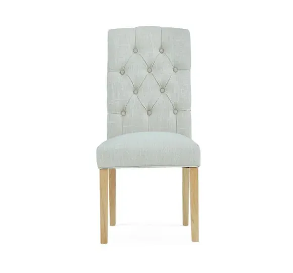 Set of 2 Dining Chairs with Buttons - Natural, Fabric