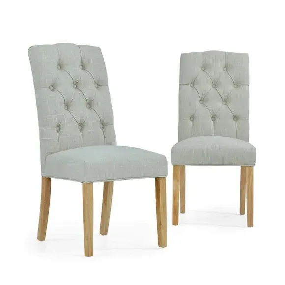 Set of 2 Dining Chairs with Buttons - Natural, Fabric