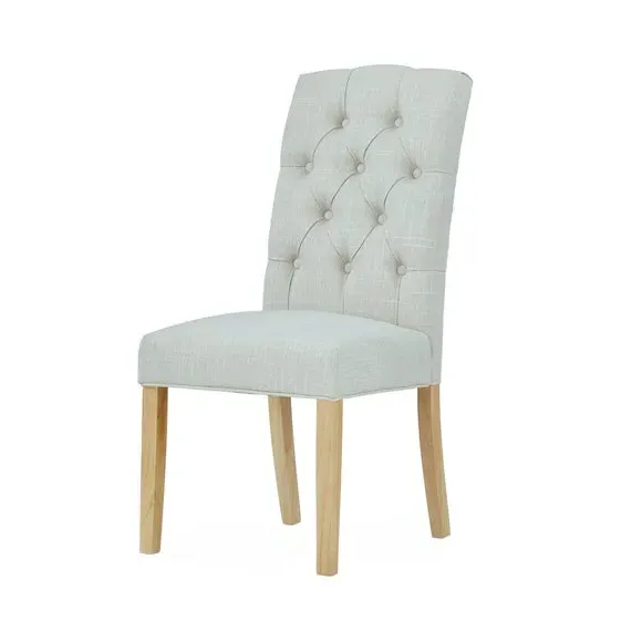 Set of 2 Dining Chairs with Buttons - Natural, Fabric
