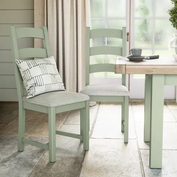 Set of 2 Ladder Dining Chairs - Green, Pine image