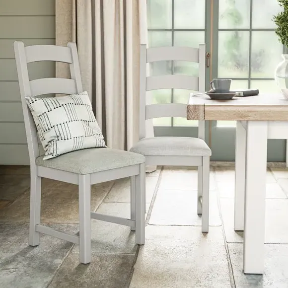 Set of 2 Ladder Dining Chairs - Stone, Pine