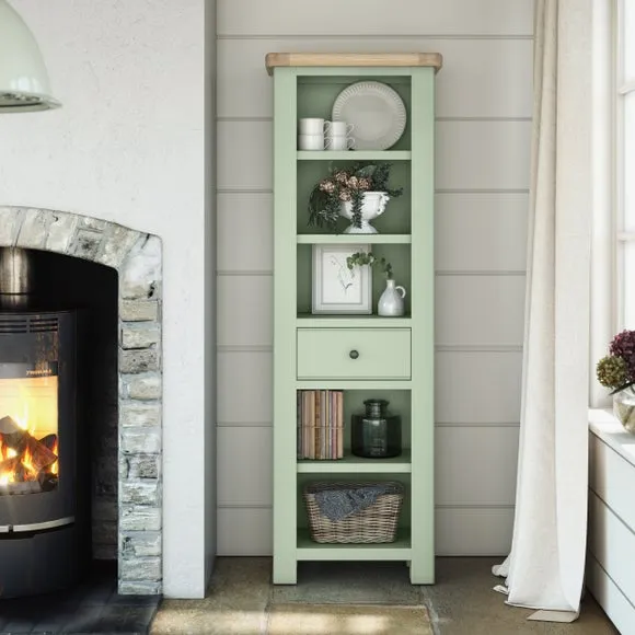 Slim Bookcase with Drawer - Sage, Oak