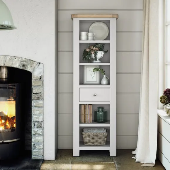 Slim Bookcase with Drawer - Stone, Oak