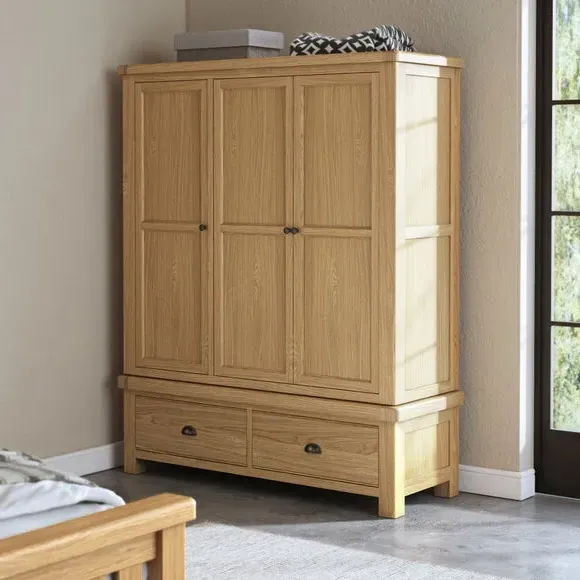 Triple Wardrobe with Double Rail - Oak image