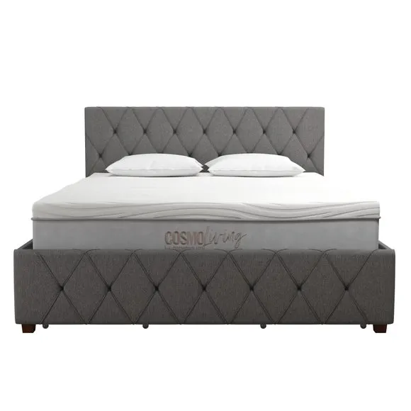 Upholstered Bed Frame with Storage - Grey, Linen