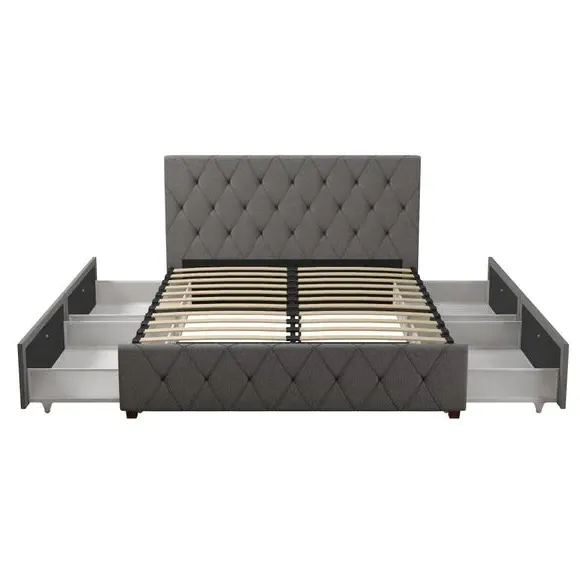 Upholstered Bed Frame with Storage - Grey, Linen