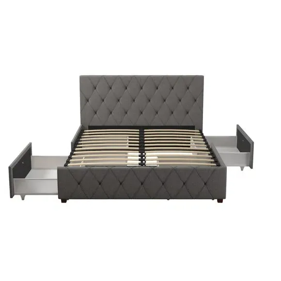 Upholstered Bed Frame with Storage - Grey, Linen