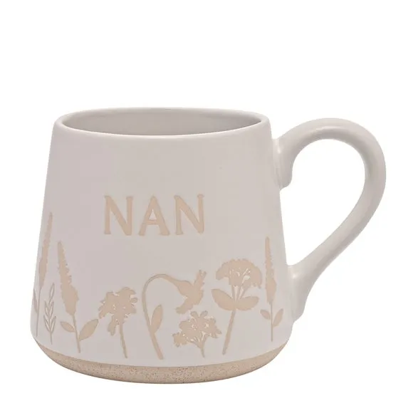 Embossed Mug with Floral Design - White, Stoneware