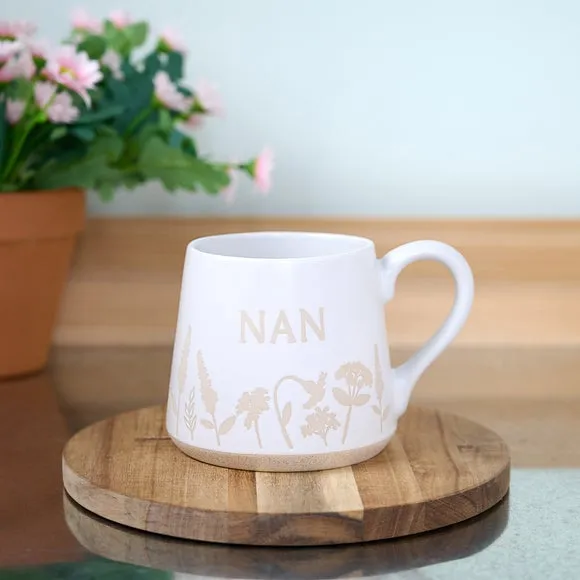 Embossed Mug with Floral Design - White, Stoneware image