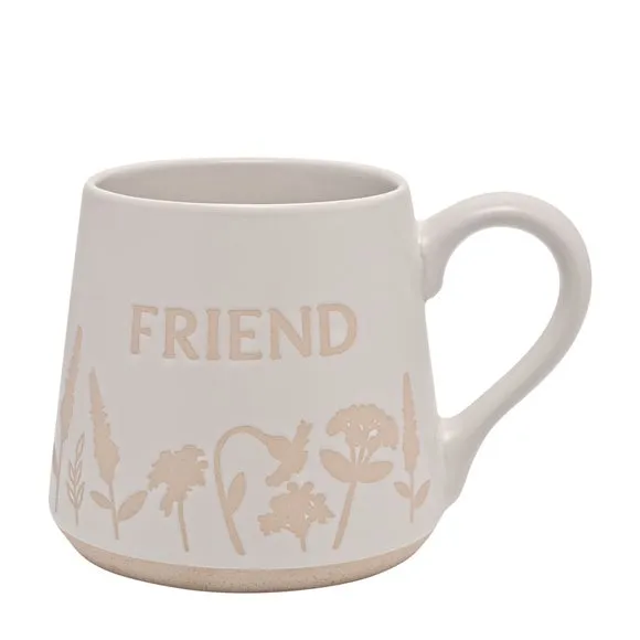 Friend Embossed Mug - White, Stoneware