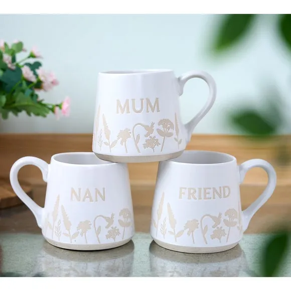 Friend Embossed Mug - White, Stoneware
