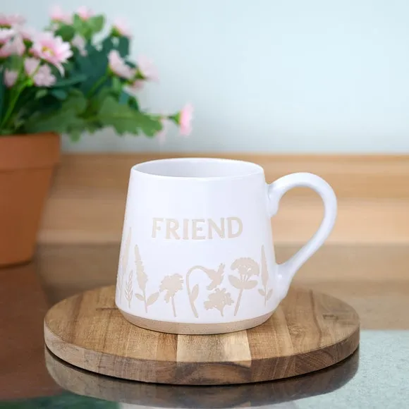 Friend Embossed Mug - White, Stoneware image