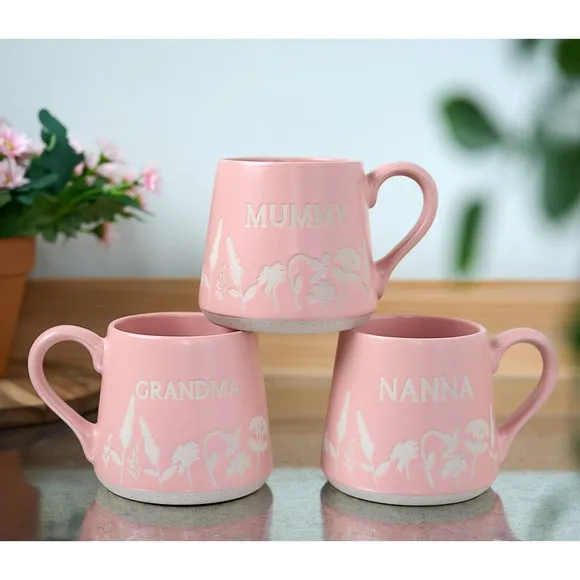 Stoneware Mug with Floral Design - Pink
