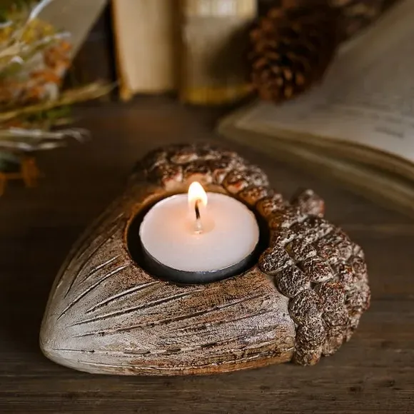 Acorn Tealight Holder - Brown, Wood Effect Resin image