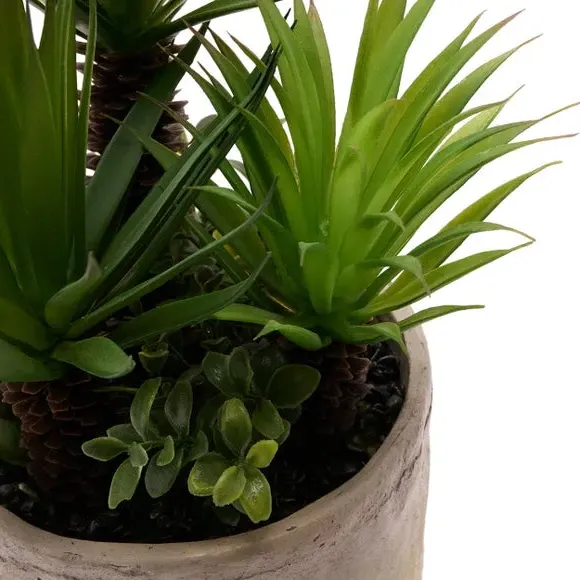 Artificial Palm & Succulents - Green, Stoneware