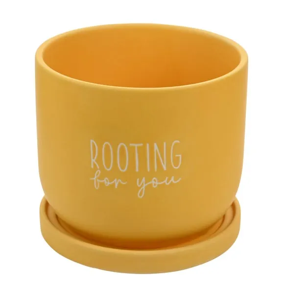 Ceramic Plant Pot with Text - Yellow