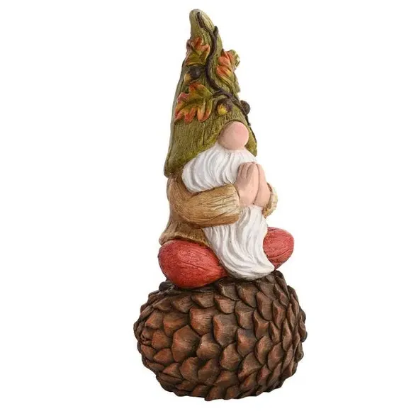 Gnome Garden Ornament on Pinecone - Brown, Ceramic