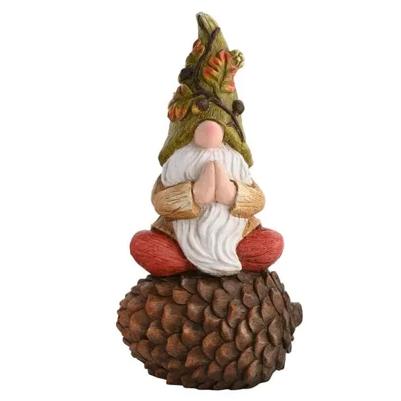 Gnome Garden Ornament on Pinecone - Brown, Ceramic image