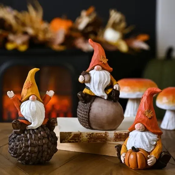 Gnome on Pinecone Ornament - Brown, Resin