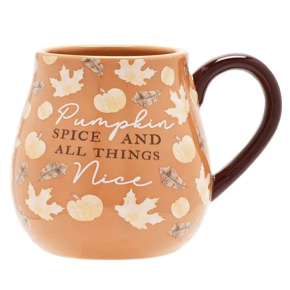 Large Ceramic Mug with Pumpkin Design - Brown