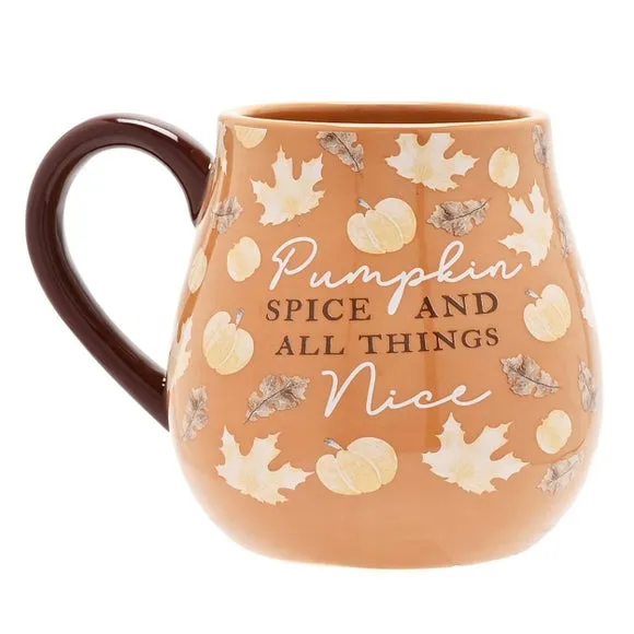 Large Ceramic Mug with Pumpkin Design - Brown