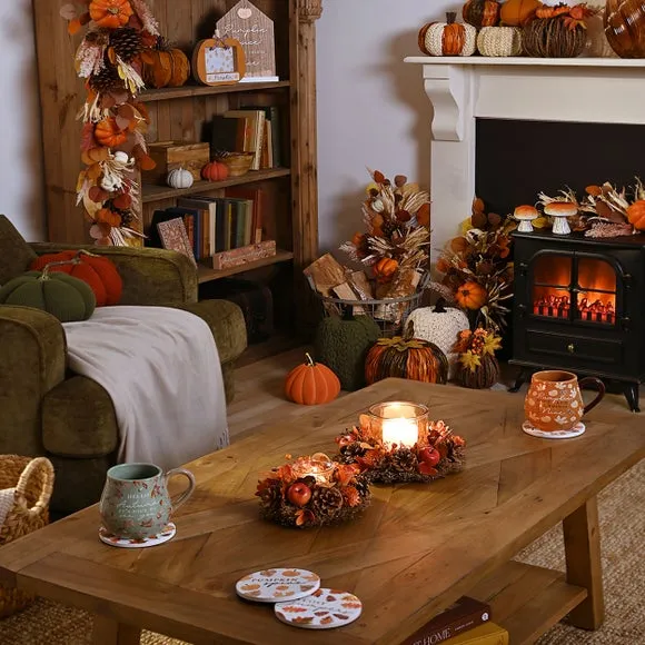 Large Ceramic Mug with Pumpkin Design - Brown