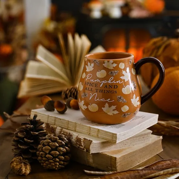 Large Ceramic Mug with Pumpkin Design - Brown image