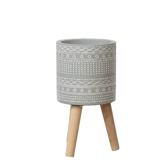 Patterned Plant Pot - Grey, Fibre Clay