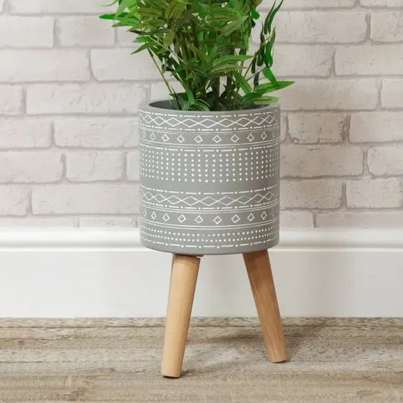 Patterned Plant Pot - Grey, Fibre Clay image