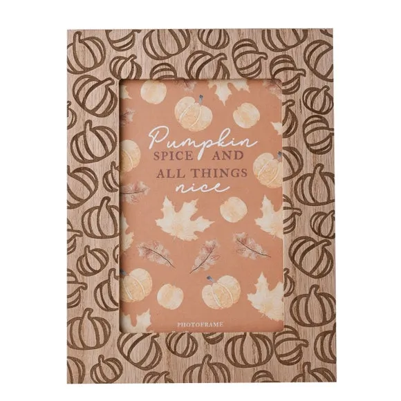 Pumpkin Pattern Photo Frame - Brown, Wood