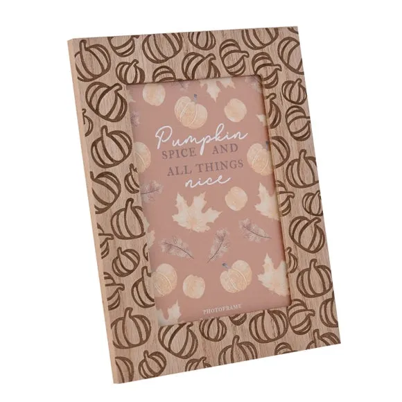 Pumpkin Pattern Photo Frame - Brown, Wood