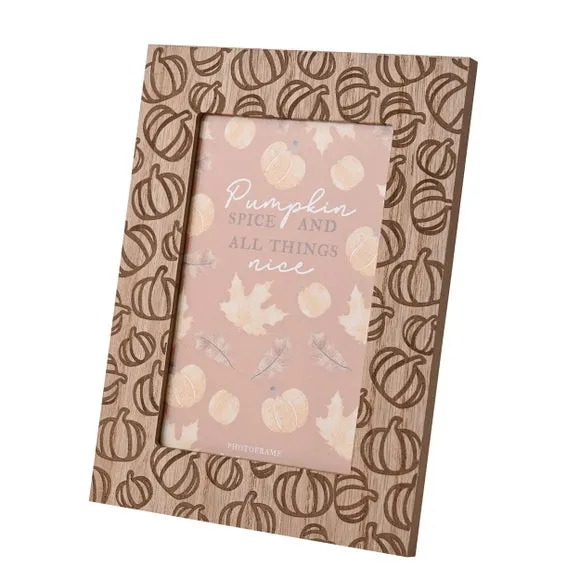 Pumpkin Pattern Photo Frame - Brown, Wood