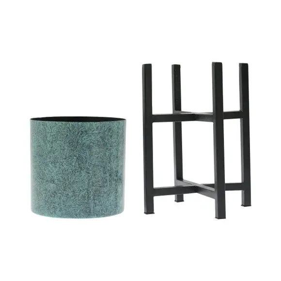 Set of 2 Plant Pots with Stands - Green, Metal