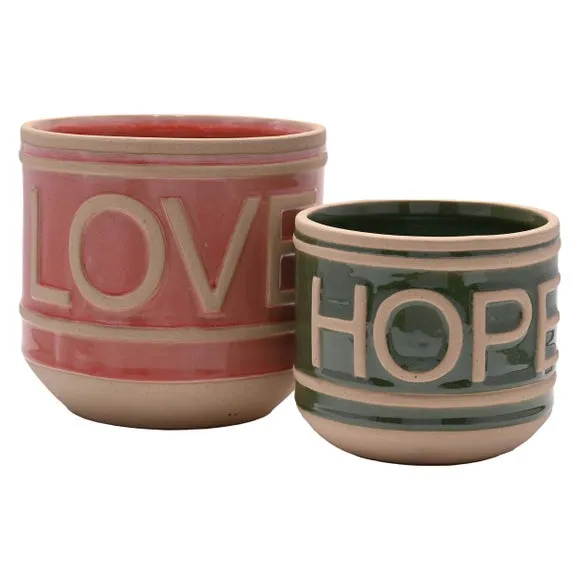 Set of 2 Plant Pots with Text - Multicolor, Ceramic