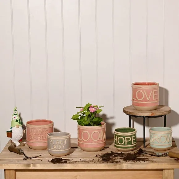 Set of 2 Plant Pots with Text - Multicolor, Ceramic