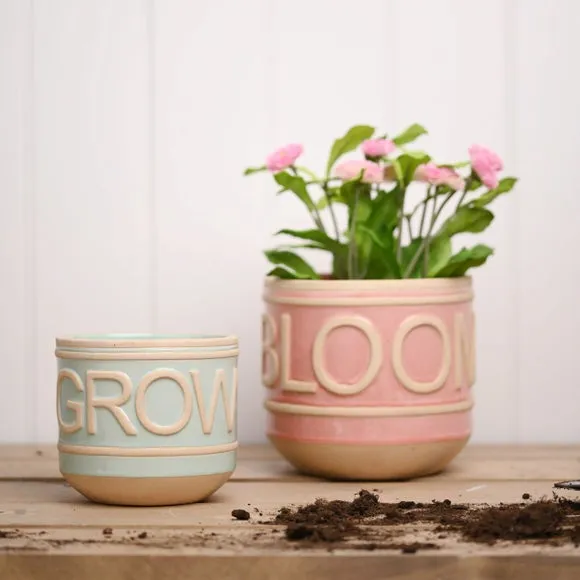 Set of 2 Plant Pots with Text - Multicolor, Ceramic image