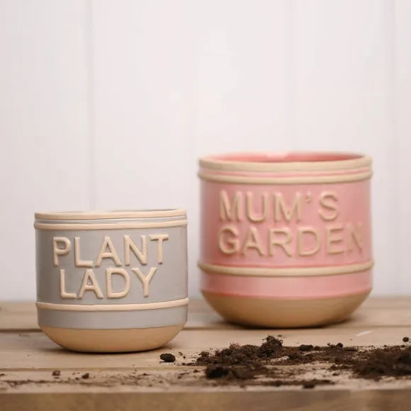 Set of 2 Plant Pots with Text - Multicolor, Ceramic image