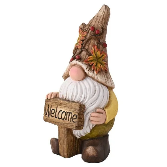 Welcome Gnome Ornament - Brown, Ceramic