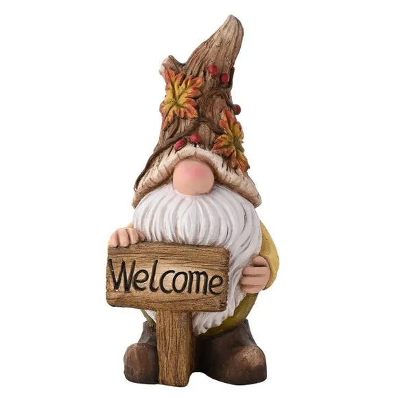 Welcome Gnome Ornament - Brown, Ceramic