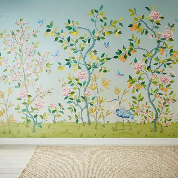 Chinoiserie Floral Wall Mural - Blue